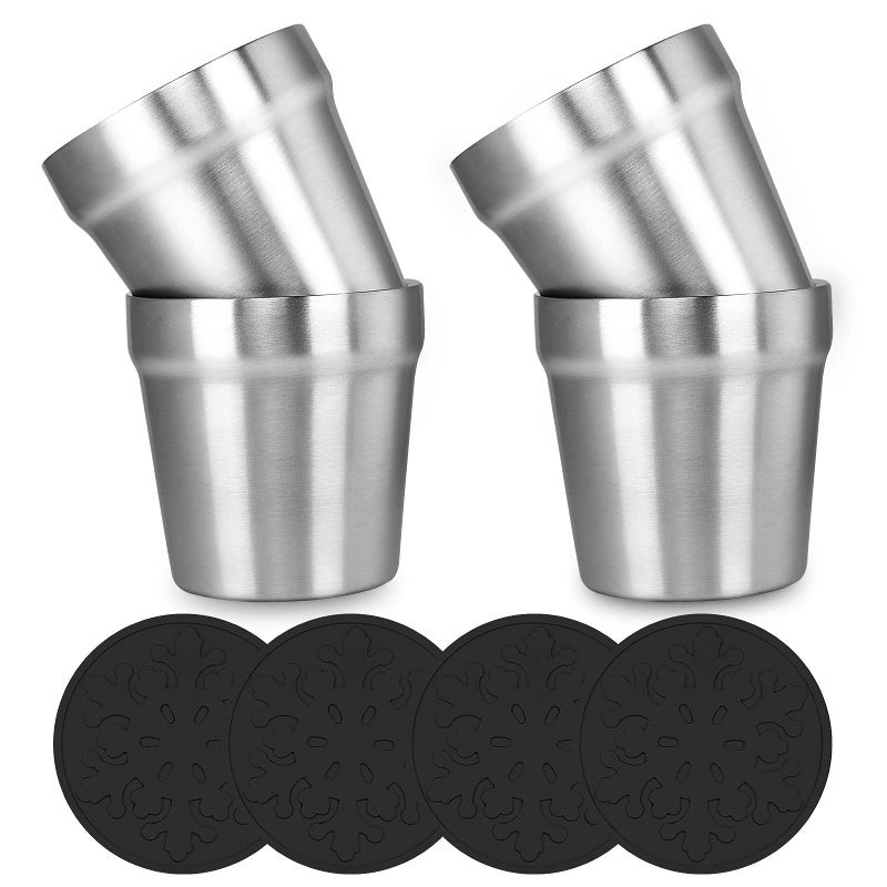 Youda Stainless Steel Double Walled Insulated Cups(Set of 4) Stackable, Coffee Cup/Tea Cup/Chilling Beer Glasses, Great for Toddlers, for Travel, Outdoor, Camping&Everyday(6 oz, Silver) - Image 1
